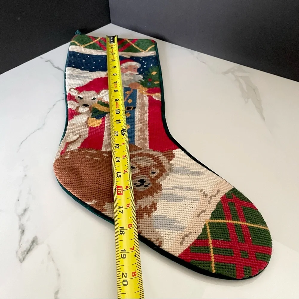 Santa with Animals & Starry Sky Holiday Needlepoint Stocking